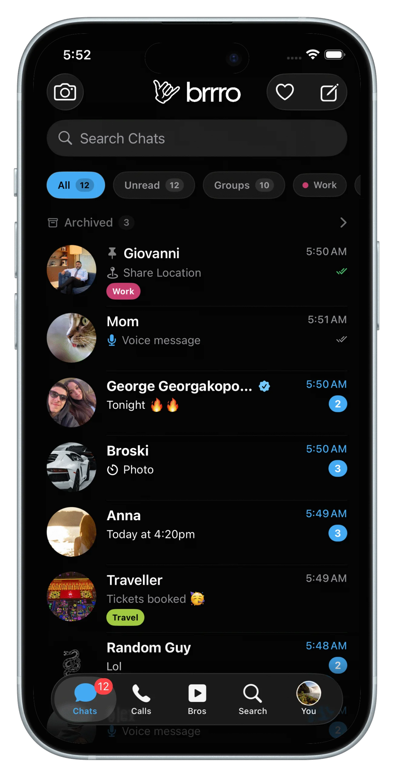 Brrro chats screen